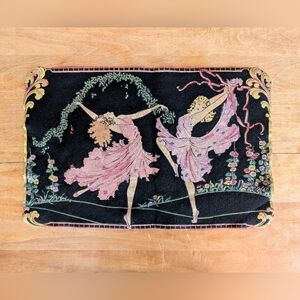 Art Nouveau Black Felt Hand Painted Dancing Women Dresser Scarf Table Runner